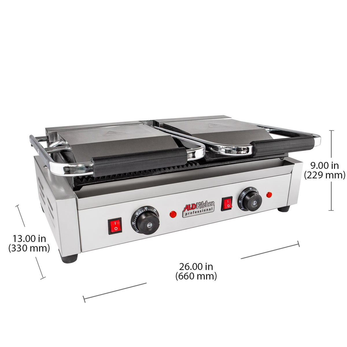 ALDKitchen Double Panini Press Half Ribbed Half Flat Sandwich