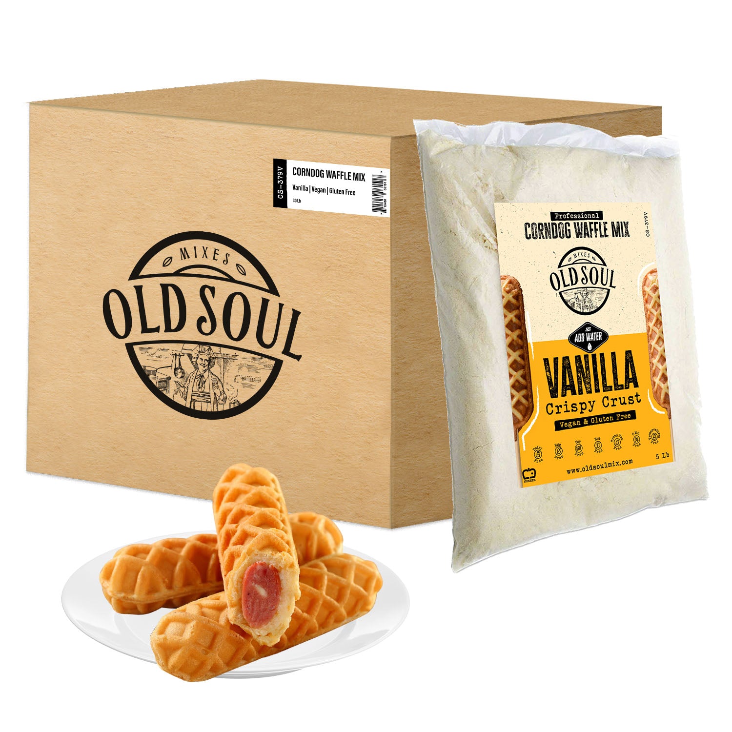 OldSoul Professional Corndog Waffle Batter Mix | Crispy | Vanilla Flavor | Dough Mix for HotDog Waffles