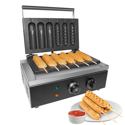 GorillaRock Corndog Waffle Maker | Nonstick Coating | 110V | 6 Pcs (3+3 Pcs)