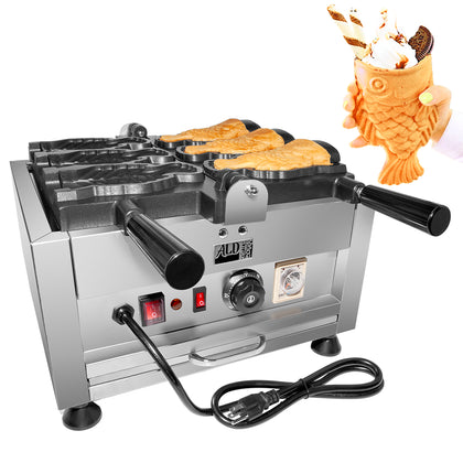 AR-1103B Taiyaki Maker | Fish Shaped Waffle Machine | Stainless Steel | 3 Big Open-Mouth Fish Shaped Waffles