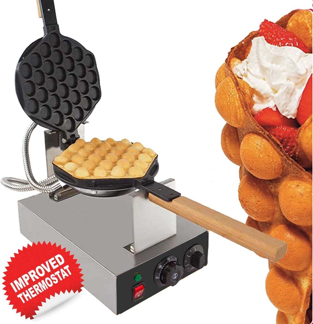 GorillaRock Bubble Waffle Maker | Manual Thermostat Egg Waffle Maker | Professional Electric Machine | Nonstick 110V