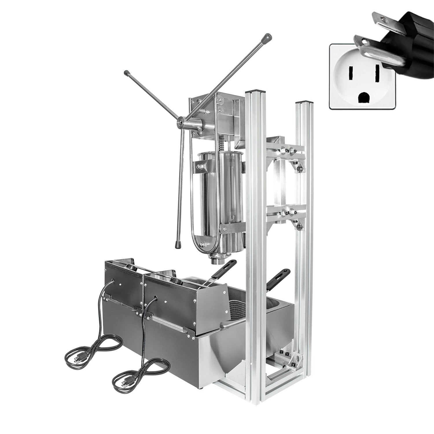 ALDKitchen Churros Machine | 3-Hole Nozzles | Manual Churro Maker with  L-Shape Working Stand | Churro Cutter | Stainless Steel (Churro + Deep  Fryer)