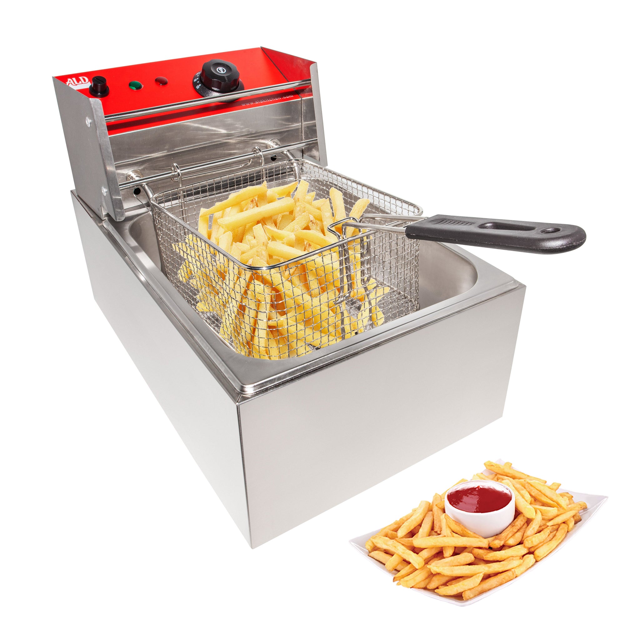 ALDKitchen Deep Fryer | 1-Basket Electric Fryer for Commercial Use | Stainless Steel | 6 L Capacity 110V