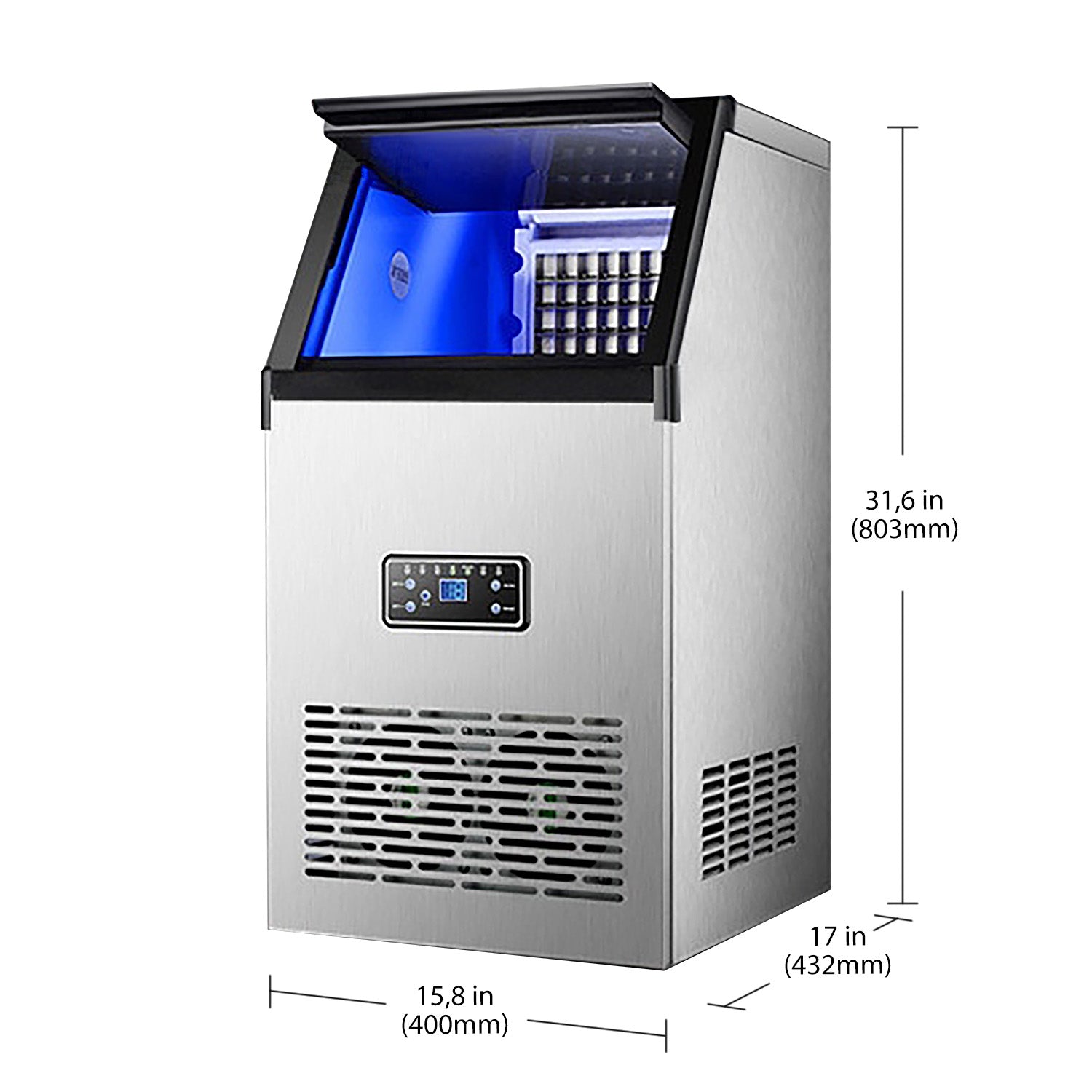 A-GK80 Commercial Ice Maker | 80 KG per 24H | Automatic Ice Making Machine with Scoop and Connection Hoses
