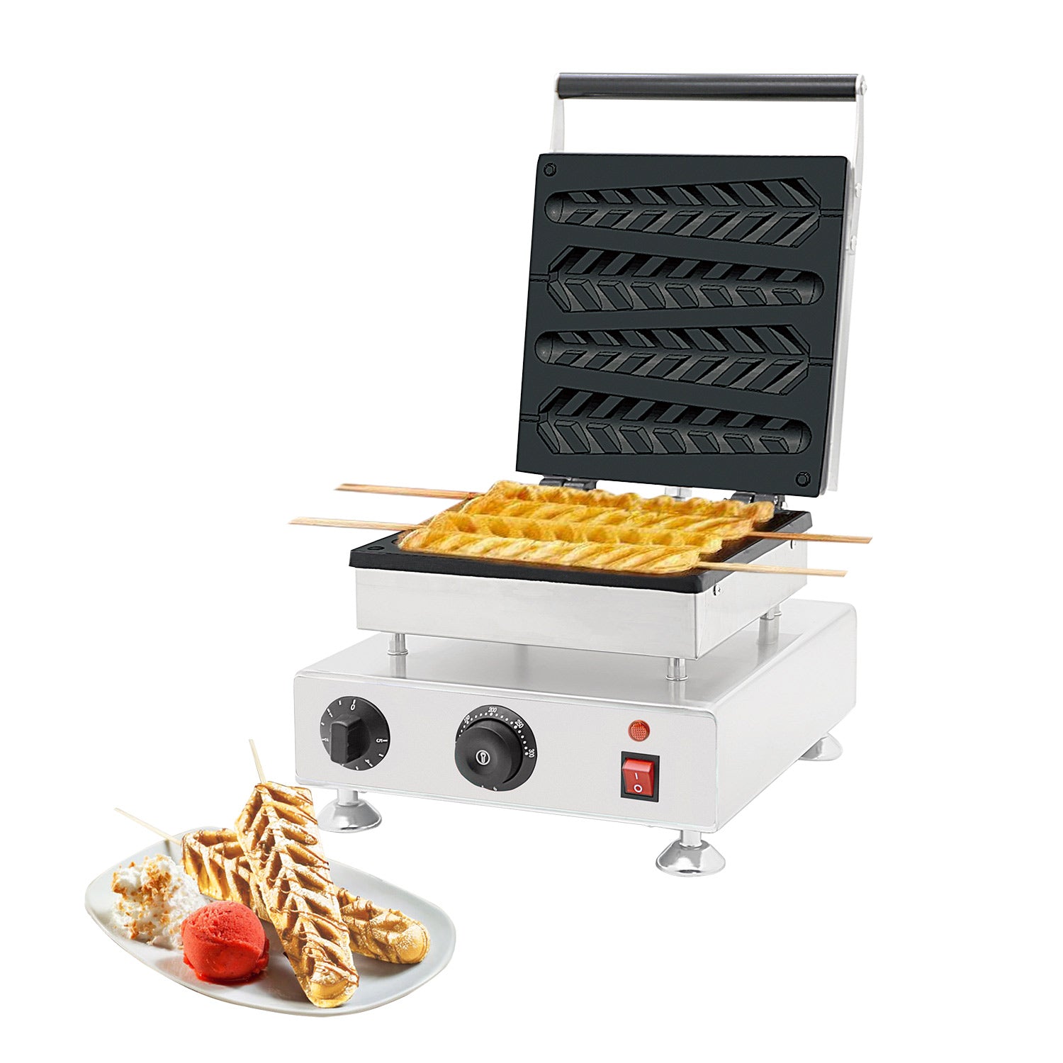 ALDKitchen Electric Stick Waffle Maker | Commercial Iron | 4 Pcs | Stainless Steel | Nonstick 110V